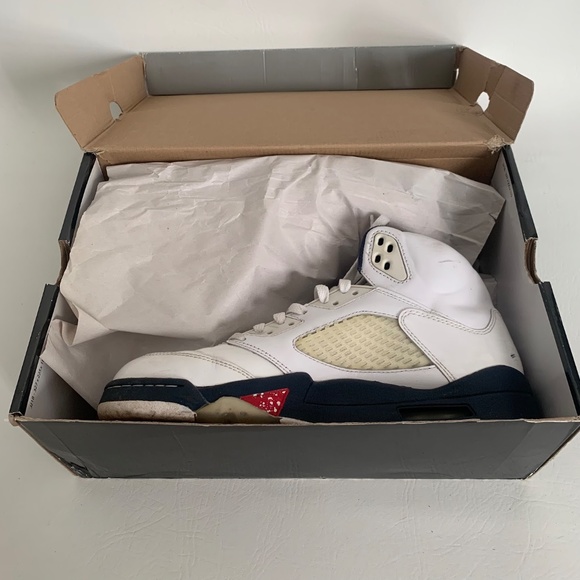 Nike Air Jordan 5 Retro White/Varsity Red-Mid Navy 9 - Picture 9 of 10